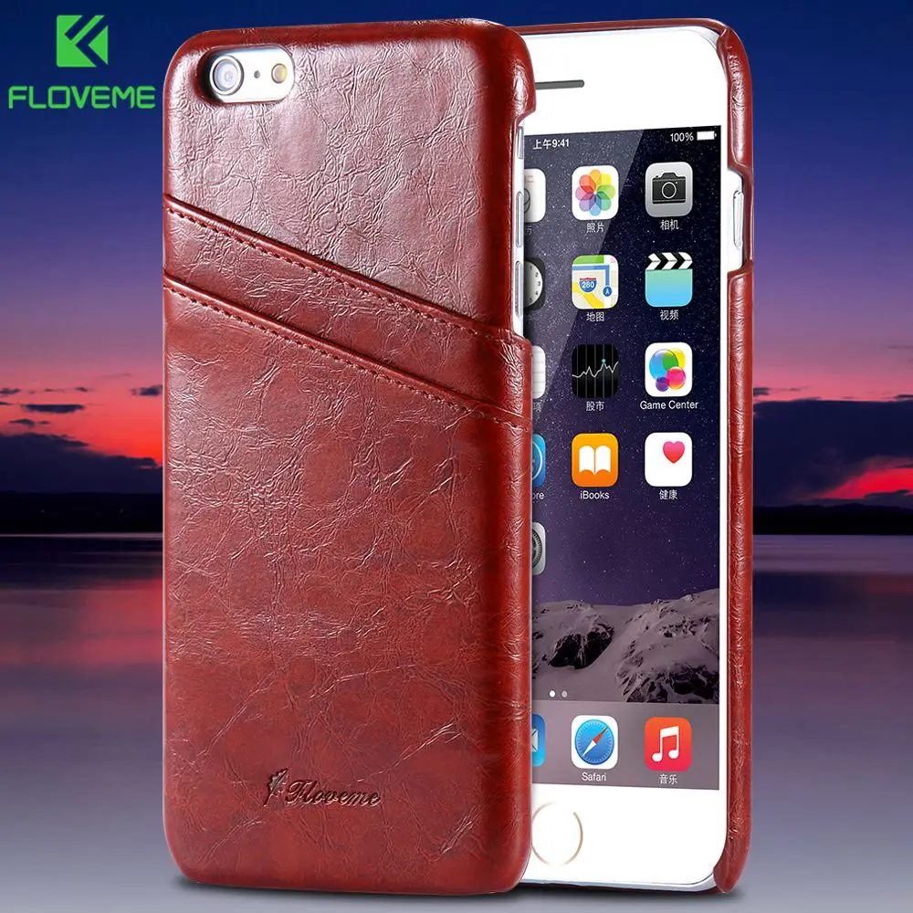 FLOVEME Ретро Кожаные чехлы для iPhone 5S SE 10 X Карточки бизнеса Карманные оболочки 6 6S 7 8