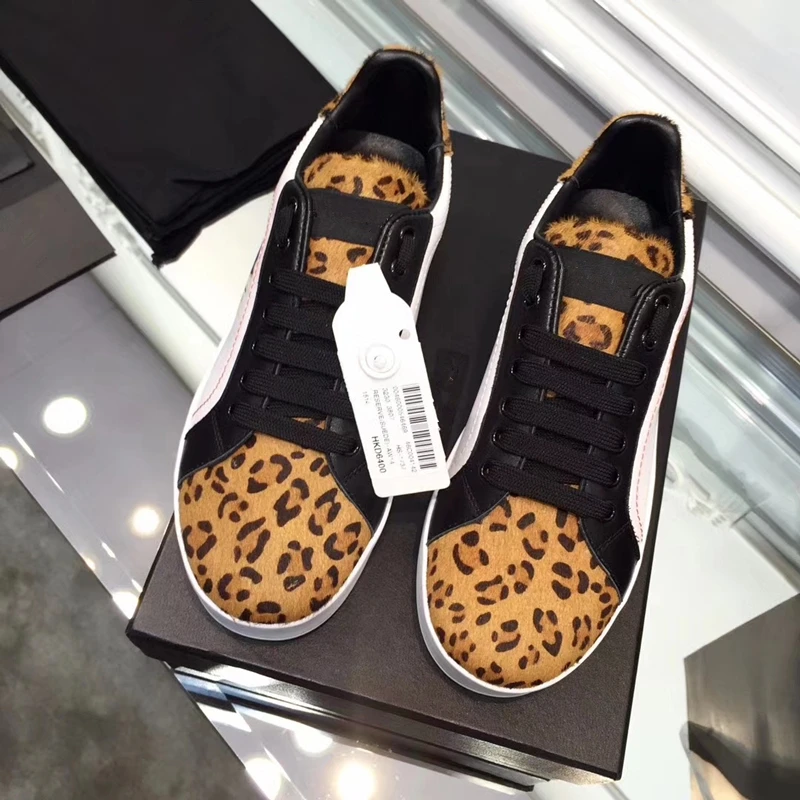Новинка модная женская повседневная обувь с леопардовым принтом в виде конского