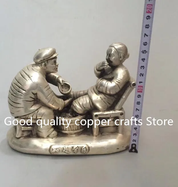 

Collectible archaize white copper Happiness an old couple statue
