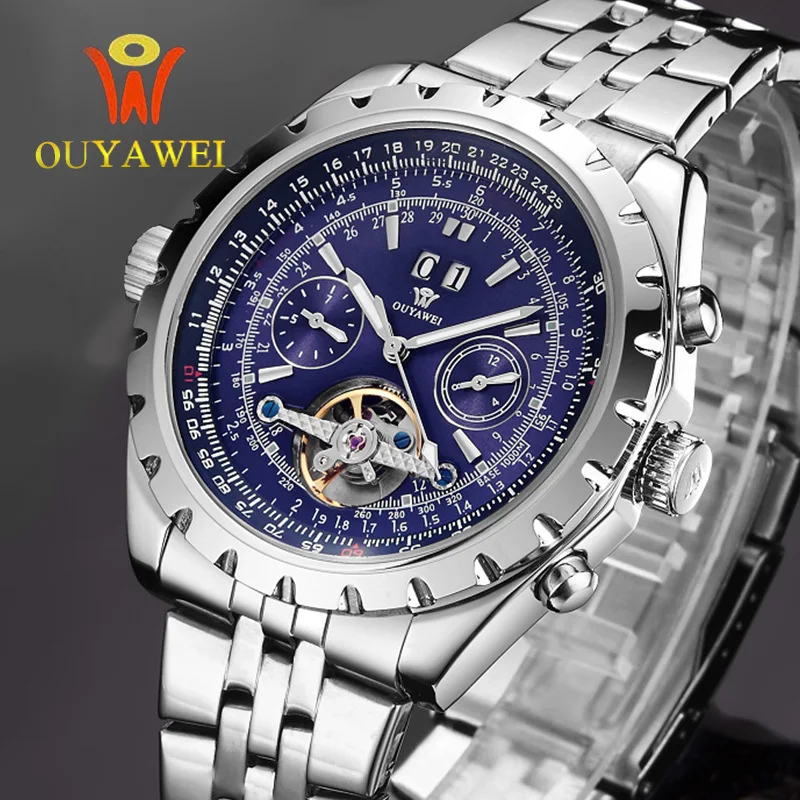OUYAWEI Swiss men's waterproof high grade brand Geneva Men's steel belt mechanical watch | Наручные часы