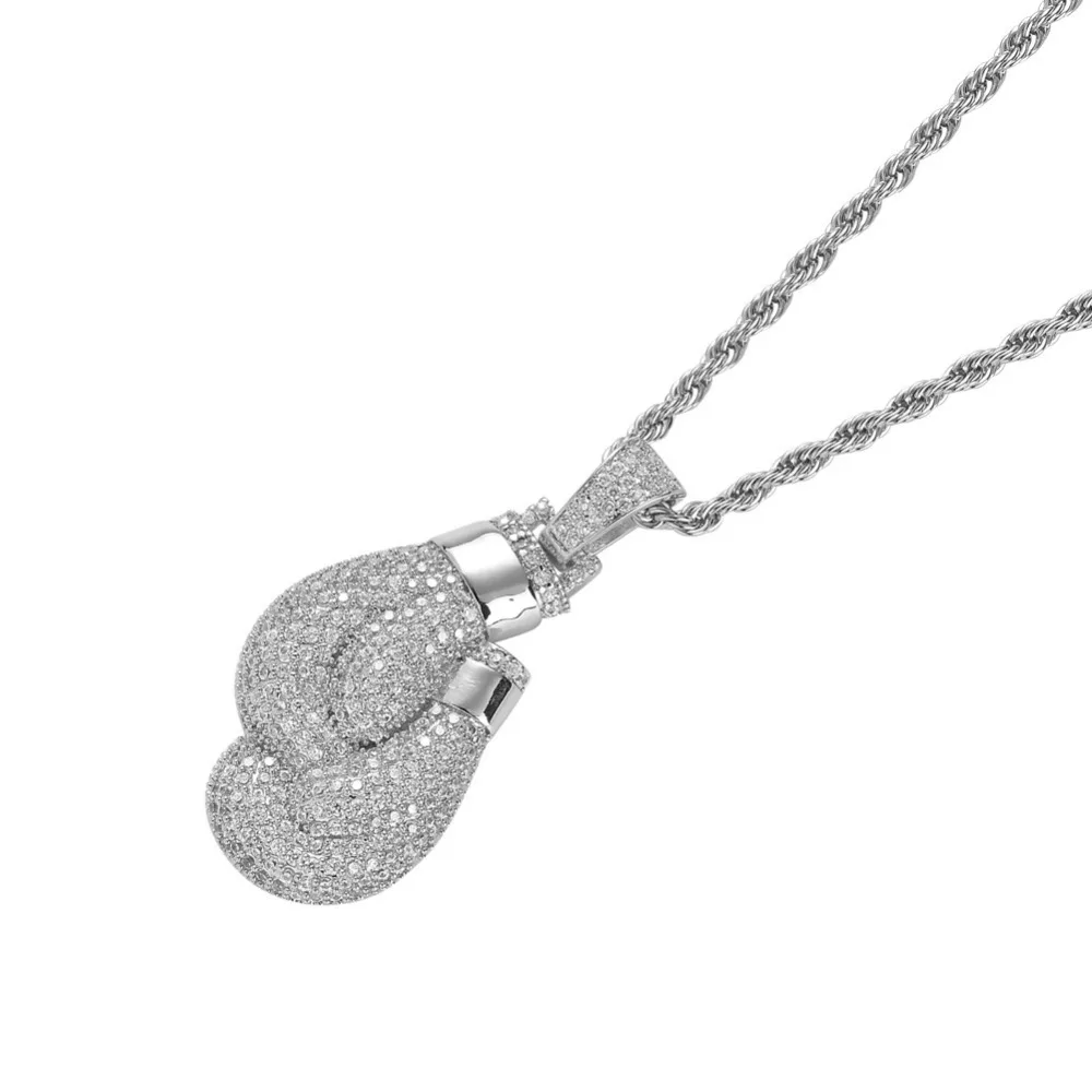 Хип-хоп AAA CZ Циркон проложенный Bling Iced Out боксерские Подвески в виде перчаток ожерелье для мужчин раппер ювелирные изделия золотой цвет Прямая