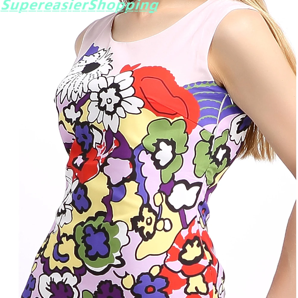 Nuoxin 2017 Casual Summer Women Floral Print Dress O-Neck Sleeveless Sheath Short Mini Pencil Dresses Party Vestido Feminino | Женская