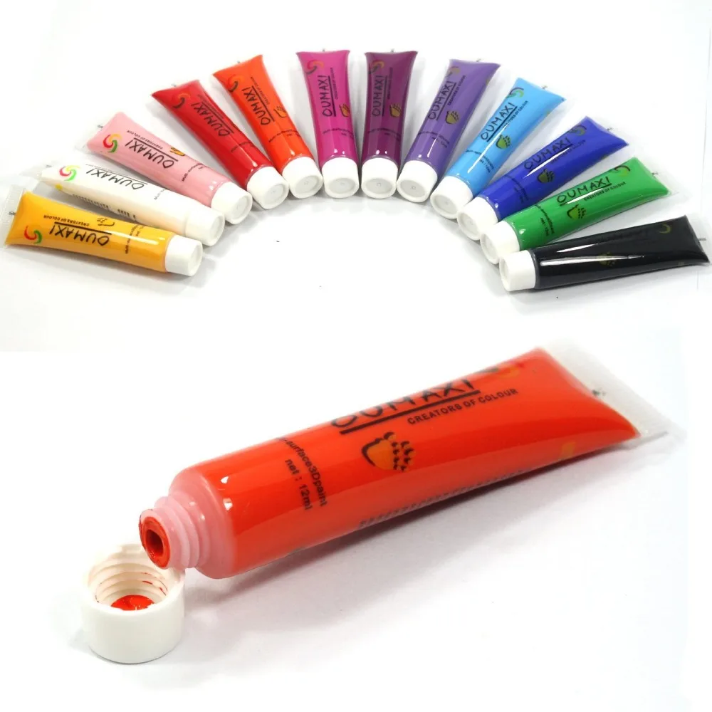 

12 Colors/Box Professional Acrylic Paints Nail Art Design 3D Painting Pigments Gel Tube Set Nail Decoration Pigment Paintings