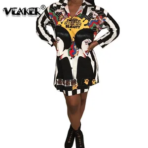 Женское прямое платье-рубашка, длинное платье в полоску с принтом, в стиле хип-хоп, для танцев, весна 2021