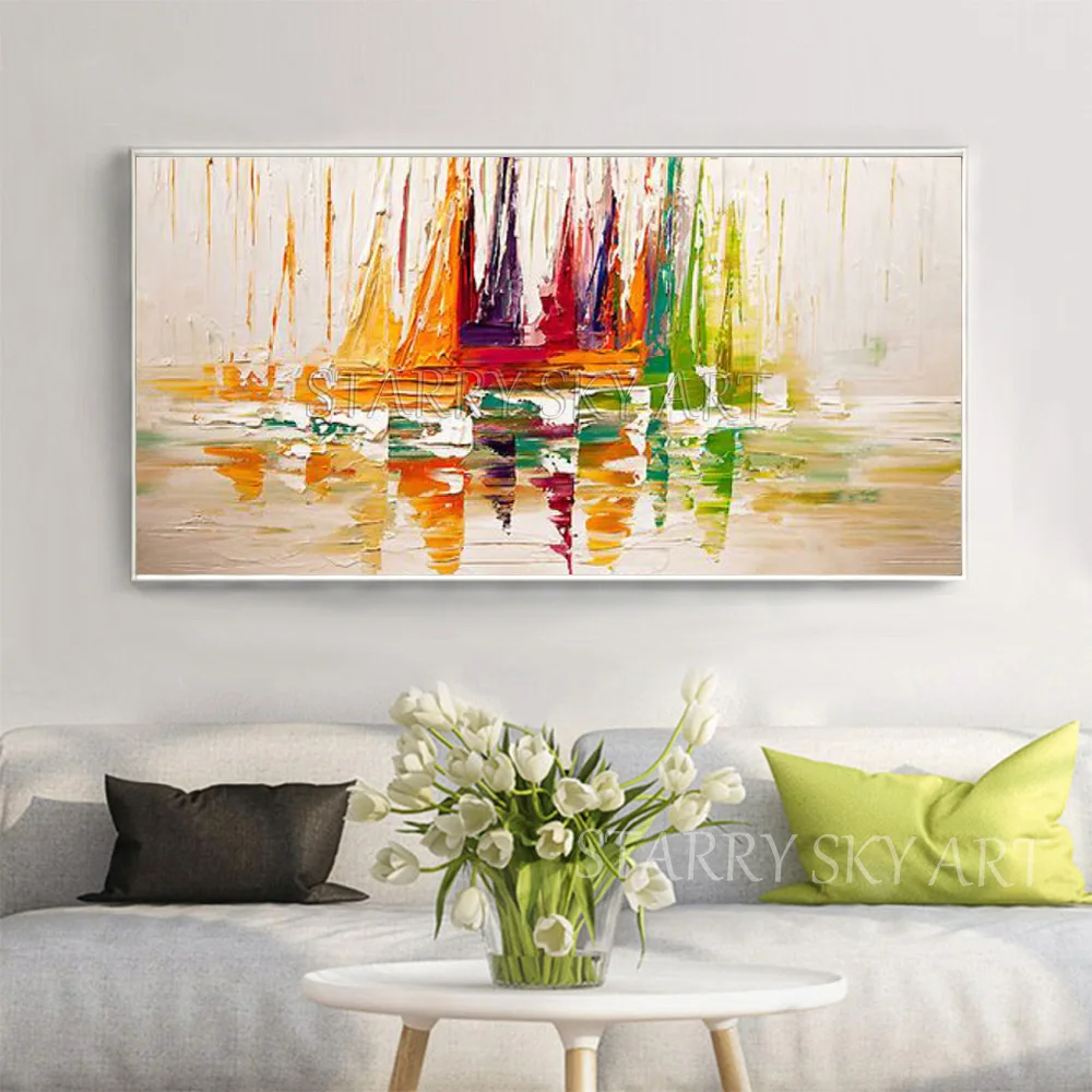 Professional Artist Hand-painted High Quality Abstract Boat Oil Painting on Canvas Rich Colors Knife Ship | Дом и сад