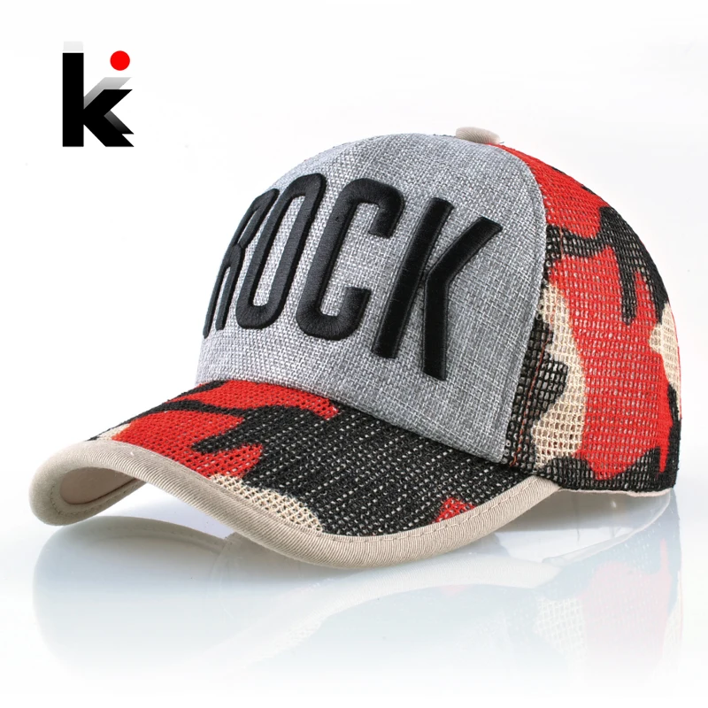 Летняя сетчатая бейсболка женская модная кепка с надписью ROCK мужское Хлопок и
