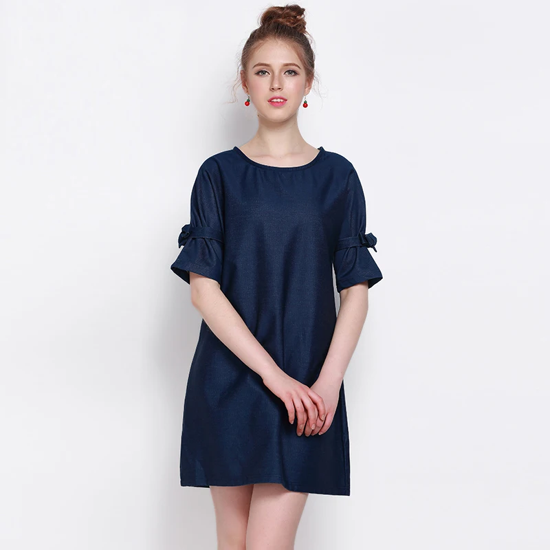 2016 Летом Дизайнер женские Платья Синий Половина Рукава Твердые Мода Марка