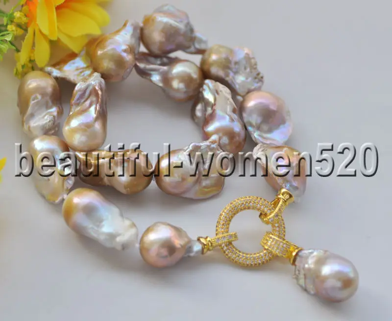 

Z8784 30mm Lavender Baroque Keshi Reborn Pearl Necklace Pendant CZ 17inch