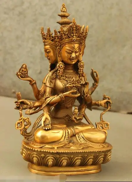 S02000 9 &quotТибет Старая Бронза свинка 3 головы 8 Arms Namgyalma &amp Ushnishavijaya статуя Будды (B0328) -