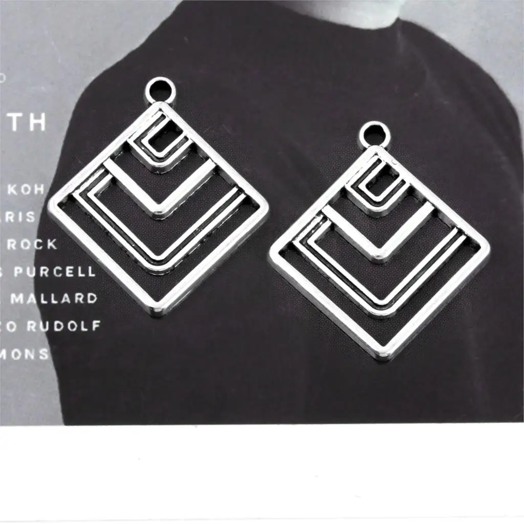 20 шт. квадратные геометрические Подвески серебристого цвета для женщин
