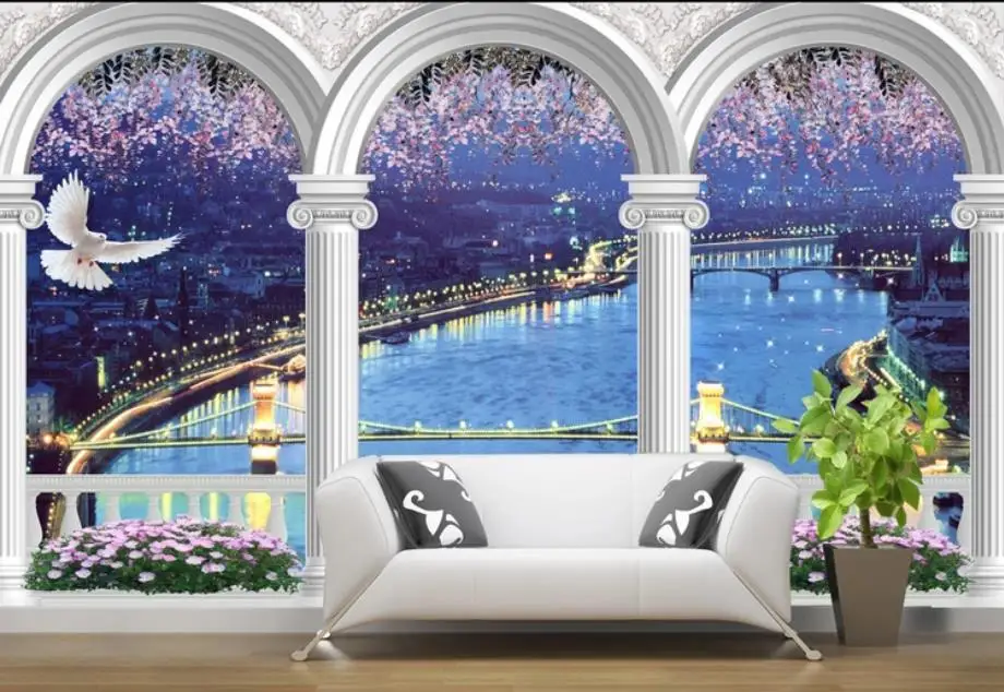 Wallpaper European arch Beautiful view from the window Living Room Bedroom Non-woven Mural Waterproof Wall papers Home Decor |