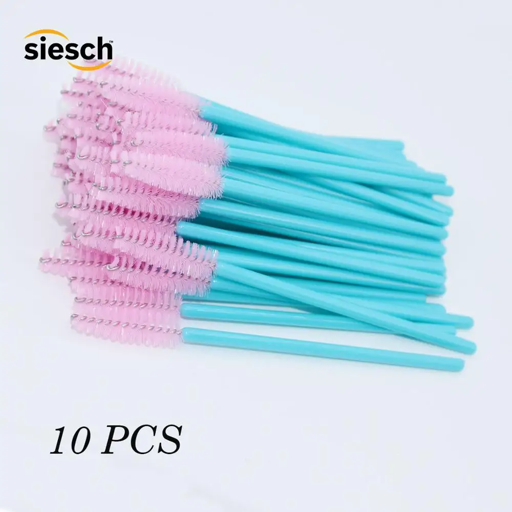 Blue-pink Новинка, 10 шт., одноразовая пластиковая синяя щетка для ресниц, тушь для ресниц, аппликатор, палочка, расческа для ресниц, Кисть для макияжа, инструменты для женщин - Handle Color: Blue-pink