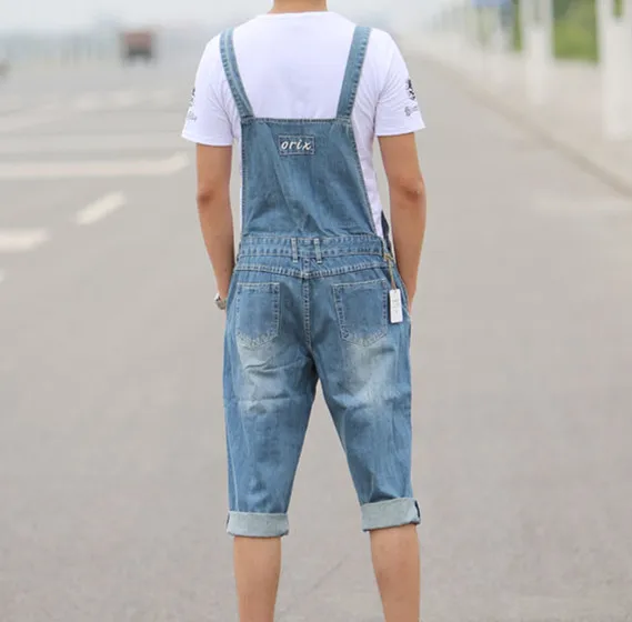 

Mens Denim Bib Coveralls For Men Summer Knee Length Denim Jumpsuit Jeans Shorts Big Size Overalls Male XS-3XL 4XL 5XL