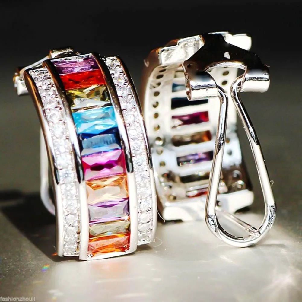 1Pc Glitter Colorful Rectangular Faux Gem Rhinestone Lady Ear Cuff Clip Earring new | Украшения и аксессуары