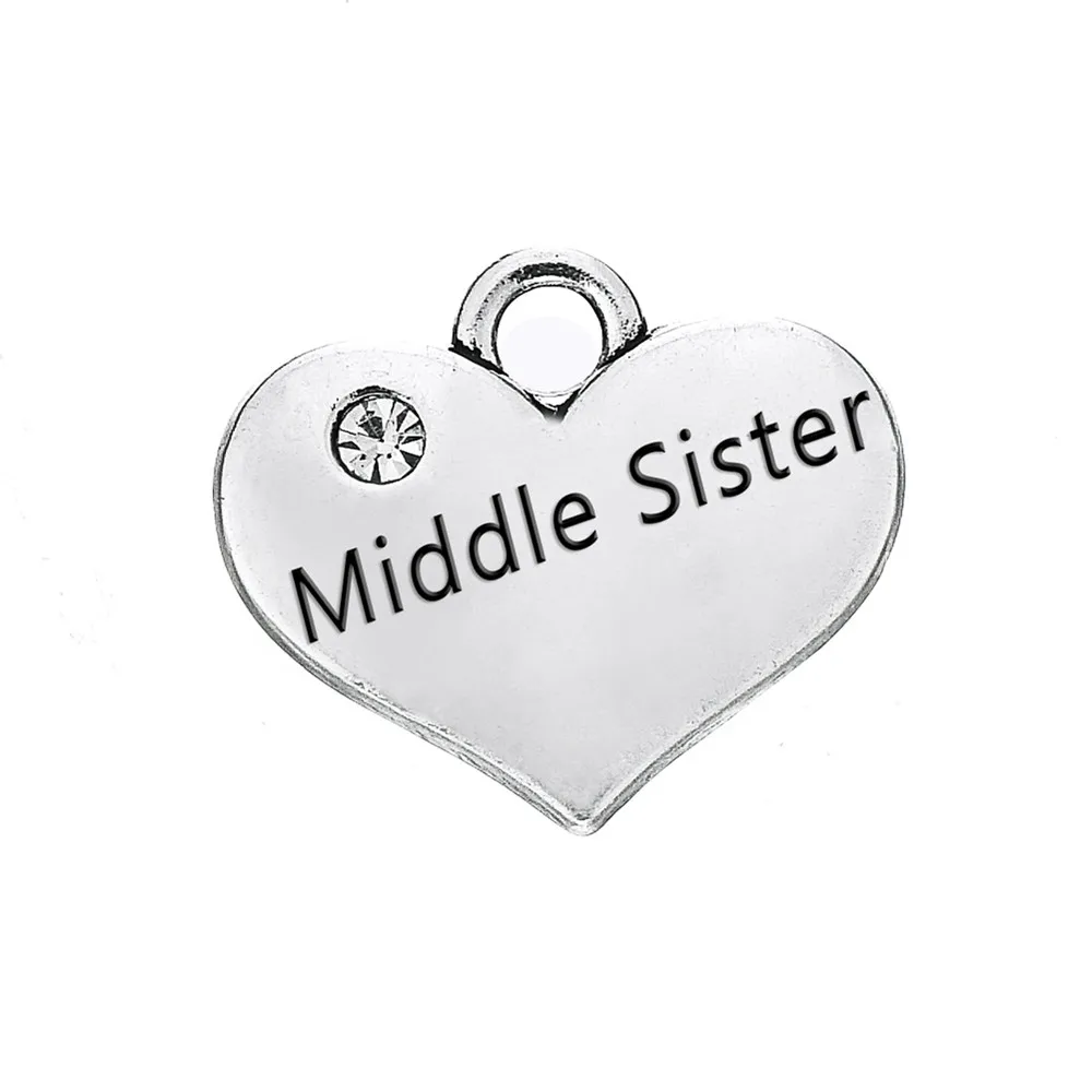 Middle Sister Skyrim, 10 шт., семейный Шарм в виде сердца с кристаллами, для сестры, принцессы, дочери, папы, маленькой девочки, для племяшки, слово «сделай сам», плавающая подвеска, ювелирное изделие - Окраска металла: Middle Sister