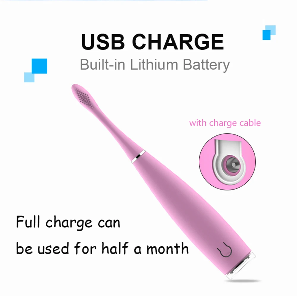 Зубная щетка силиконовая электрическая с USB зарядкой водонепроницаемая для