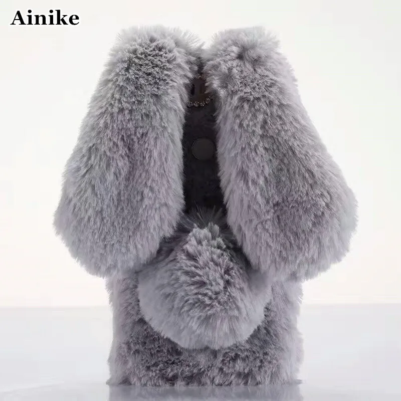 Ainike теплый зимний пушистый чехол со стразами мягкий с украшениями из меха