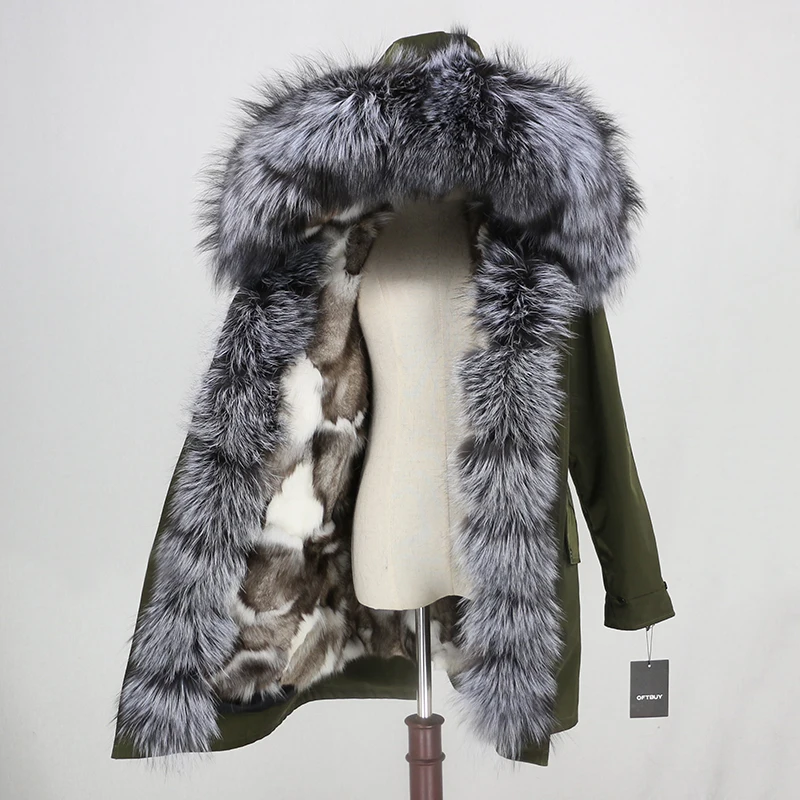 black silver silver OFTBUY, водонепроницаемая парка, Длинные парки, натуральный Лисий мех, худи, натуральный Лисий мех, подкладка, зимняя куртка для женщин, Съемная куртка, уличная одежда, новинка - Цвет: black silver silver