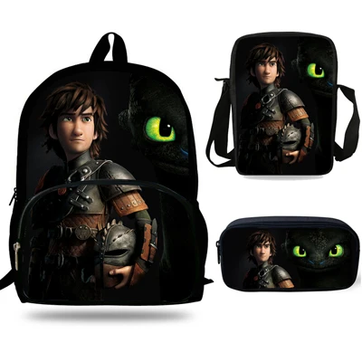 16 дюймов Mochila Как приручить рюкзак с принтом Дракона Для детей подростков школьный рюкзак для девочек мальчиков школьные сумки 3 комплекта