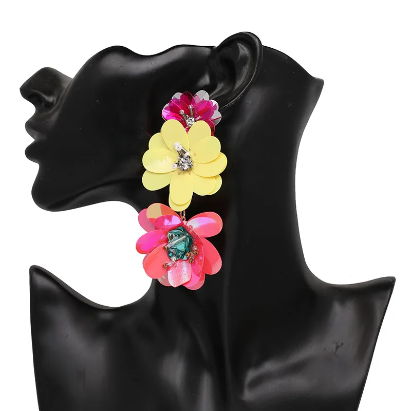 

Trendy Big Flower Dangle Earring for Women Blue Black Red Crystal Drop Earrings Aretes De Mujer Brincos 2018 Wholesale Jewellery