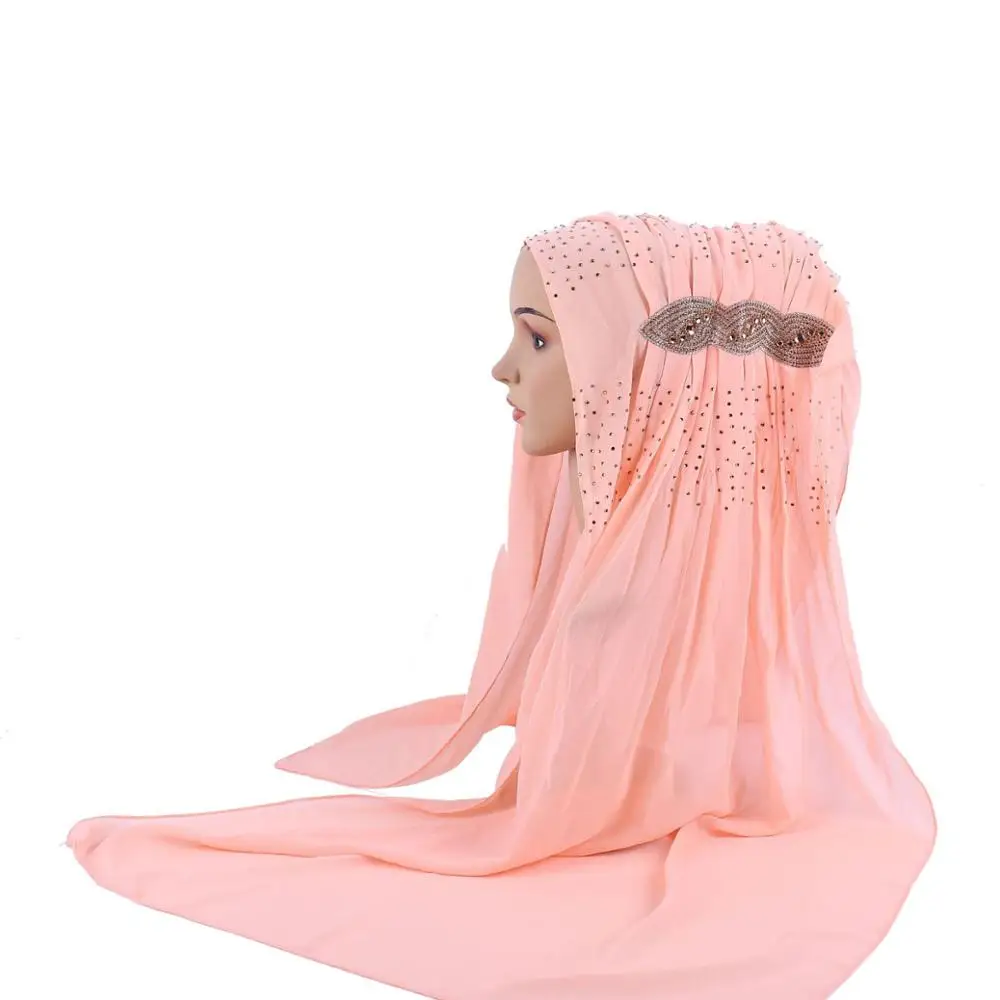 c6 snow bud Арабских платок из однотонного шифона hijab шарф Мусульманский тюрбан Для женщин длинной мантией для изысканный заклепки декоративные хиджаб femme musulman - Цвет: c6 snow bud