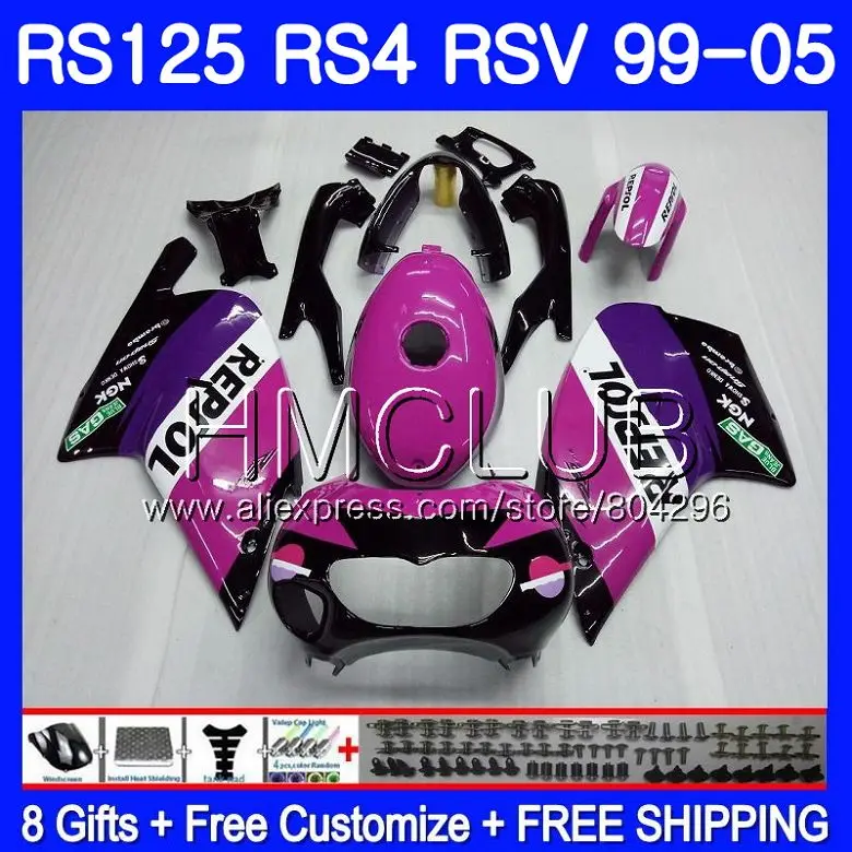 RS4 для Aprilia RS 125 99 00 01 02 03 04 05 122HM. 8 RSV125R RS-125 RSV125 R Пурпурная роза 1999 2000 2001 2002 2003 2005 обтекатели