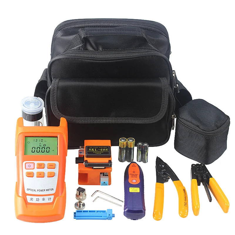12 in 1 FTTH Glasvezel Toolbox Kit met SKL-60S Fiber Cleaver en Optische Power Meter 5Mw VFL Dubbele poort Miller Draad stripper