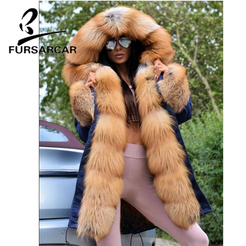 Новинка 2021 роскошная Стильная парка FURSARCAR из натурального меха Женская с большим