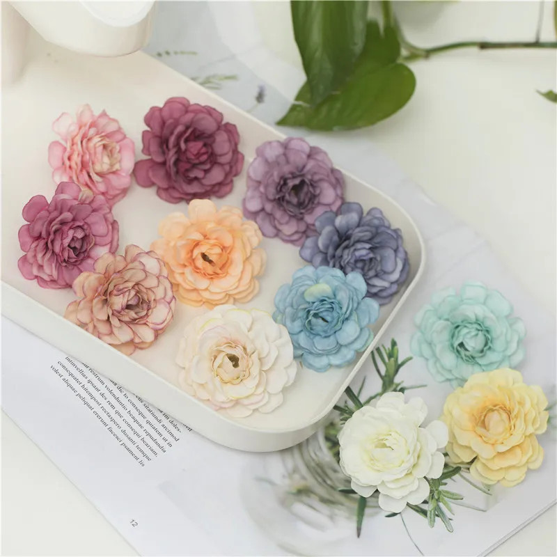 

100pcs/lot 5cm Silk Blooming Peony Artificial Flower Head For Wedding Decoration DIY Wreath Scrapbooking Craft Flower