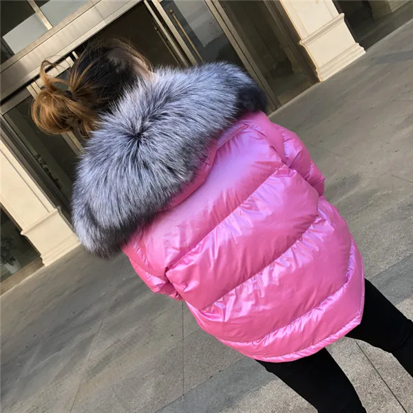 Rose silver fur Женская зимняя куртка, пуховик, Воротник из натурального Лисьего меха, парка, верхняя одежда, Толстая теплая зимняя одежда,, модный пуховик на утином пуху - Цвет: Rose silver fur