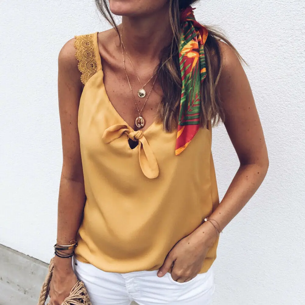 Модный женский кружевной топ с v образным вырезом Элегантный Летний жилет без