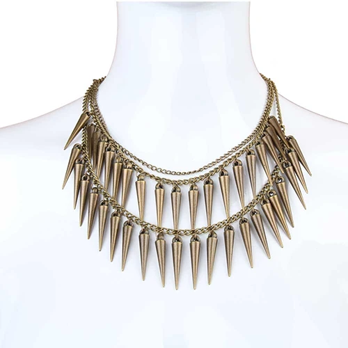 New! Women Multilayer Sharp Spike Rivet Tassels Chain Bib Necklace Punk Neck Jewelry | Украшения и аксессуары
