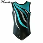 Для девочек гимнастические купальники дети ленты, стразы, танцевальный костюм для девочек, детский тренировочный Biketard для танцев балетное платье