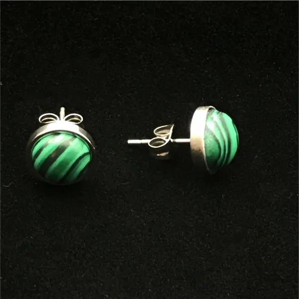 malachite Серьги-гвоздики из нержавеющей стали 8 мм, натуральные серьги-гвоздики с камнем для женщин Brincos Oorbellen marble, простые ювелирные изделия, подарки для девушек - Окраска металла: malachite