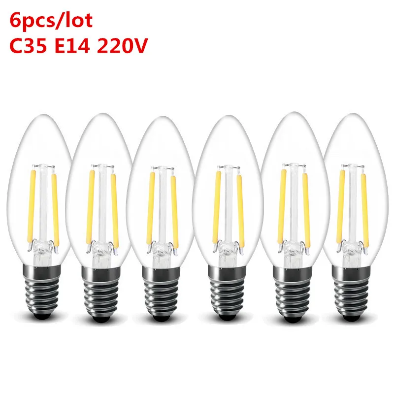 6 шт./лот 2w 4w 6w 8w E27 E14 прозрачные светодиодные лампы 220v A60 G45 ST64 C35 матовая