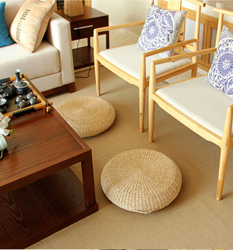 HOT SALE Tatami Cushion Round Straw Weave Handmade Pillow Floor Japanese Style Yoga Chair Sofa Adult Child Home Seat Mat 40/45cm
