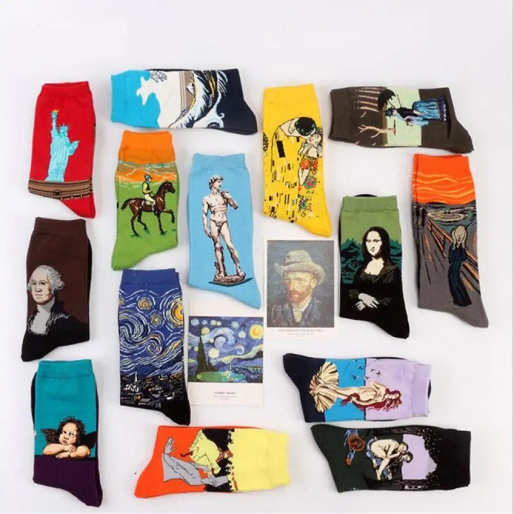 Printed Sox Women Van Funny Painting Men Pattern Novelty Harajuku Art Fashion Crew Socks Cotton Character Calcetine Gogh Design | Женская