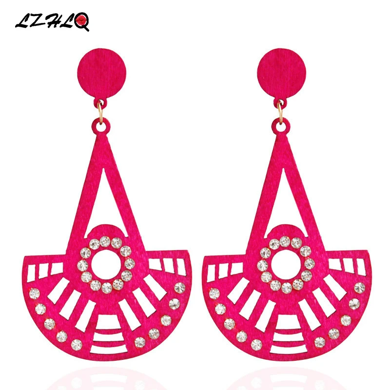 LZHLQ геометрические полые Висячие Модные женские серьги деревянные Макси со