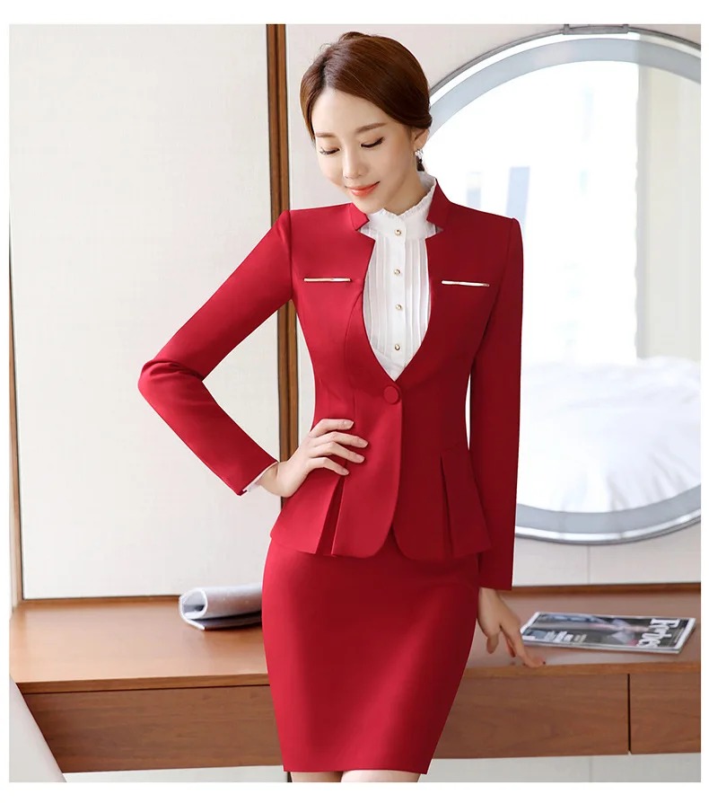Комплект из 2 предметов для женщин Красный Блейзер и юбка | Женская одежда