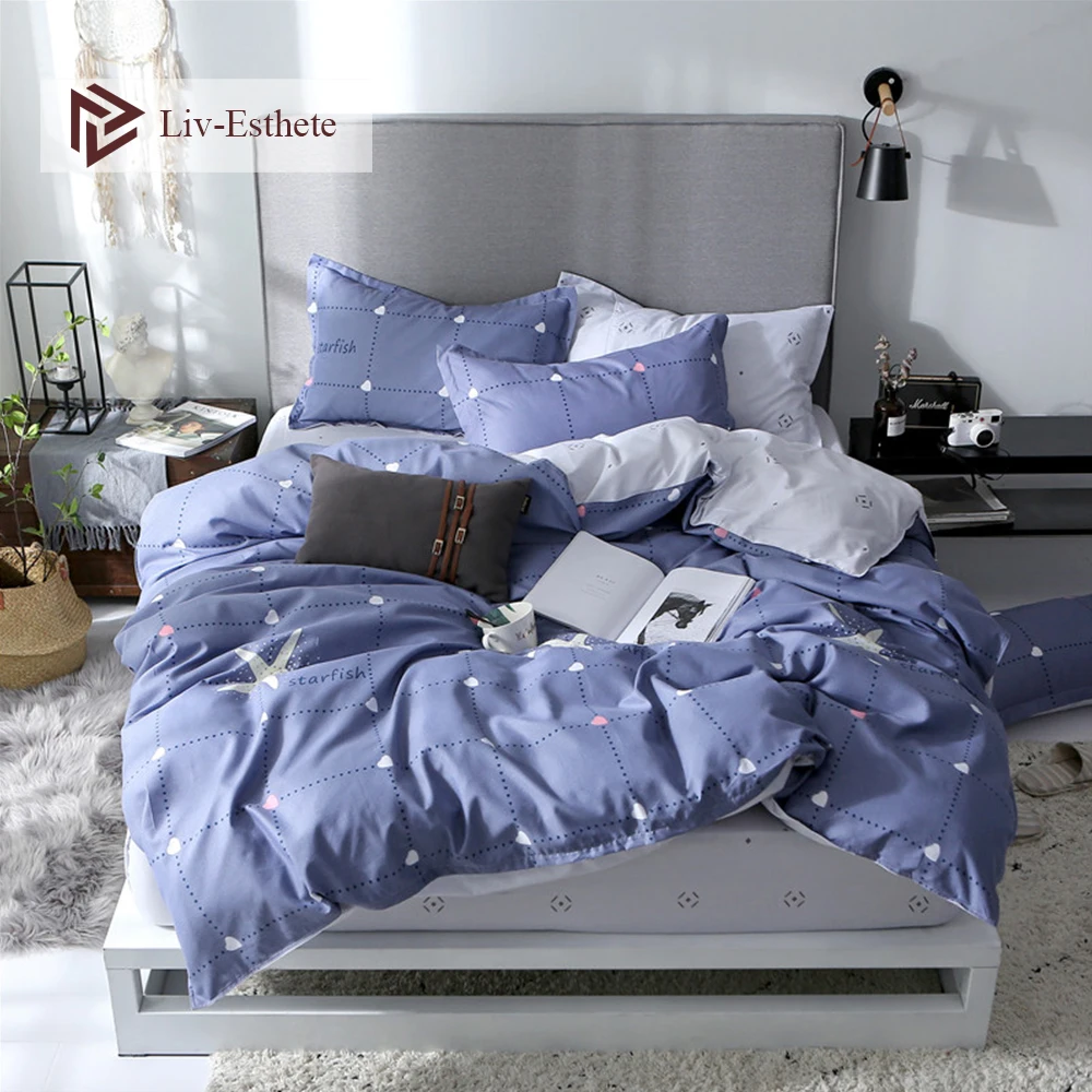 Liv-Esthete Fashion Sea Star Bedding Set High Quality Soft Duvet Cover Pillowcase Bed Linen Rubber Sheet Fitted Wholesale | Дом и сад