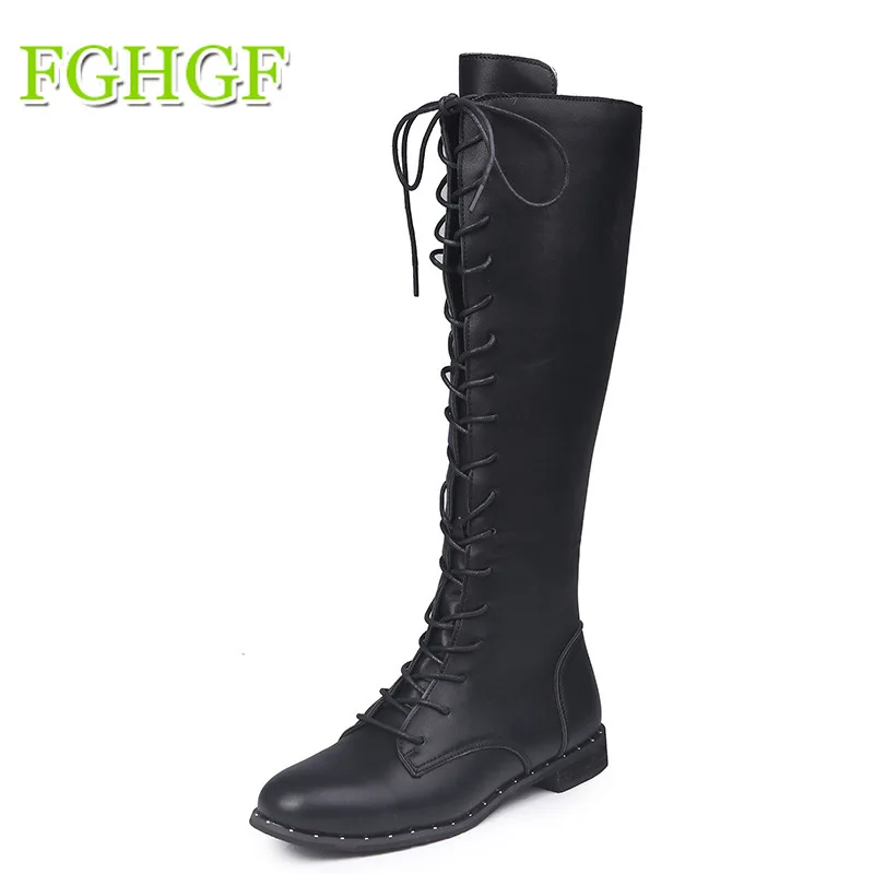 Большой Size35-43 Сапоги до колена на шнуровке Для женщин осень из мягкой кожи