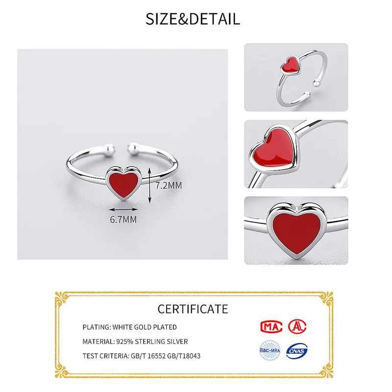 INZATT Romantic Red Heart Enamel Ring 925 Sterling Silver For Charm Women Wedding Party Fine Jewelry Fashion Cute Gifts