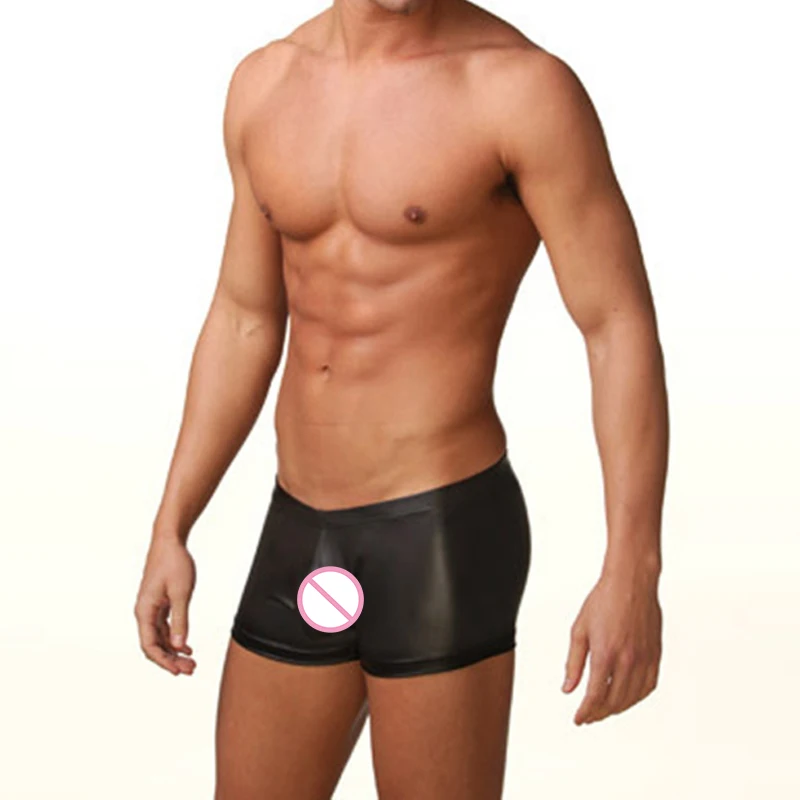 Мужские трусы боксеры с низкой посадкой Трусы из искусственной кожи эффектом