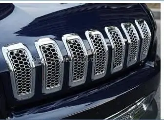 Для Jeep Cherokee 2014 2016 7 шт. Черная/Серебристая/красная сетчатая решетка в виде сот|trim