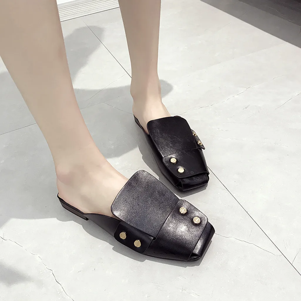 SAGACE/простые женские удобные тапочки на низком квадратном каблуке с заклепками