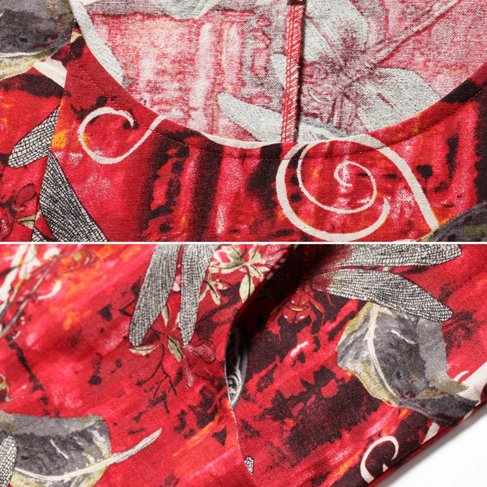 Ameision Women Vintage party Dress Loose Fit Dragonfly Print Scoop Collar Casual Elegant Dresses Spring Summer Vestidos | Женская одежда
