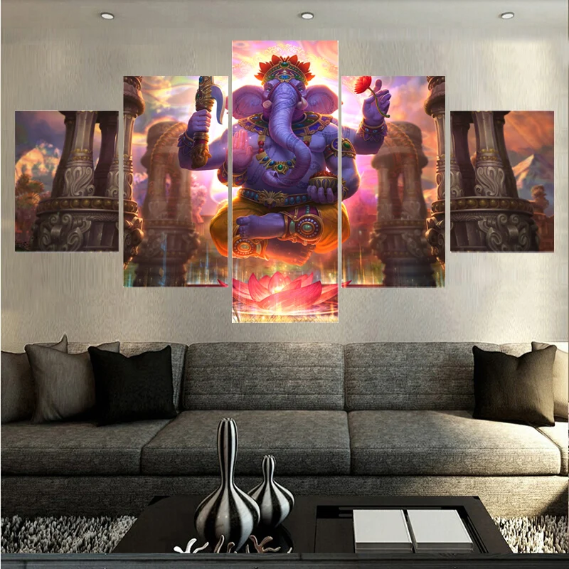 5 панелей ствол Бог Ганеша холст живопись и каллиграфия настенное искусство