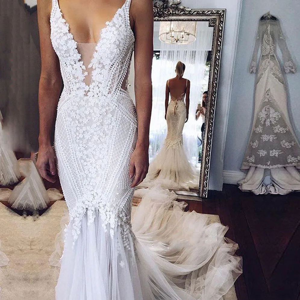 Женское кружевное платье-русалка элегантное платье до пола с V-образным вырезом и