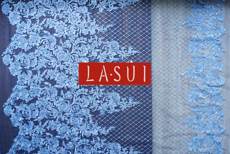 LASUI 2017High-grade Blue soft mesh Sequins diamond shaped lattice embroidered lace Plant flowers Corded french X0275 | Дом и сад