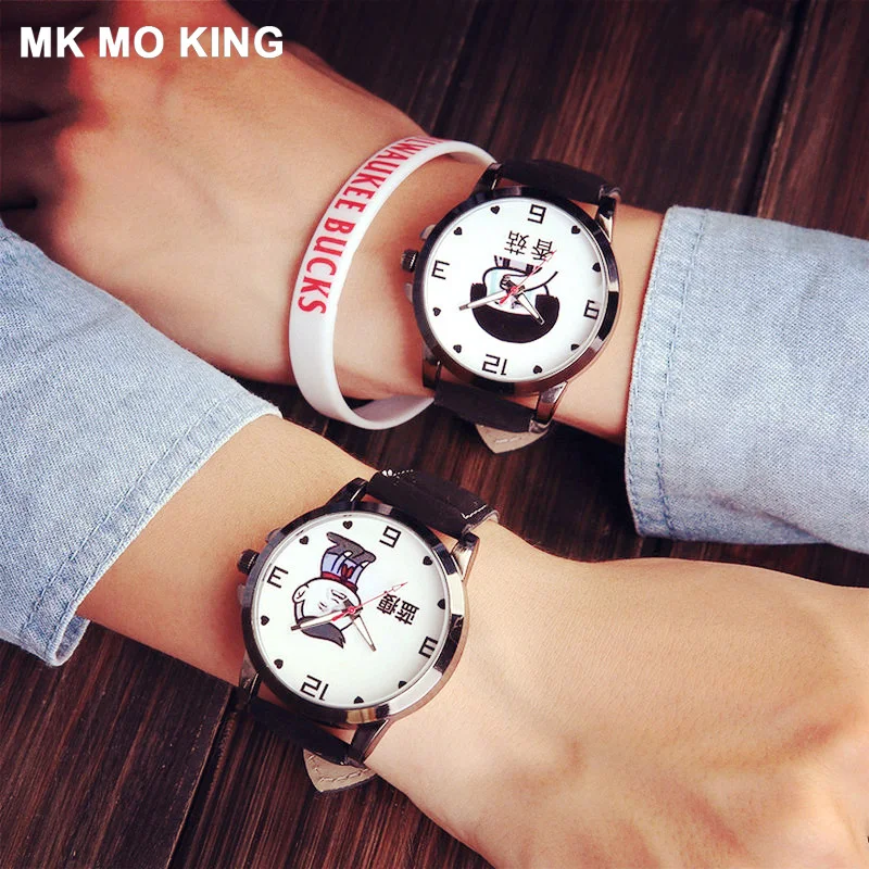 Новинка часы для пары Забавные с кожаным циферблатом кварцевые мужчин женские